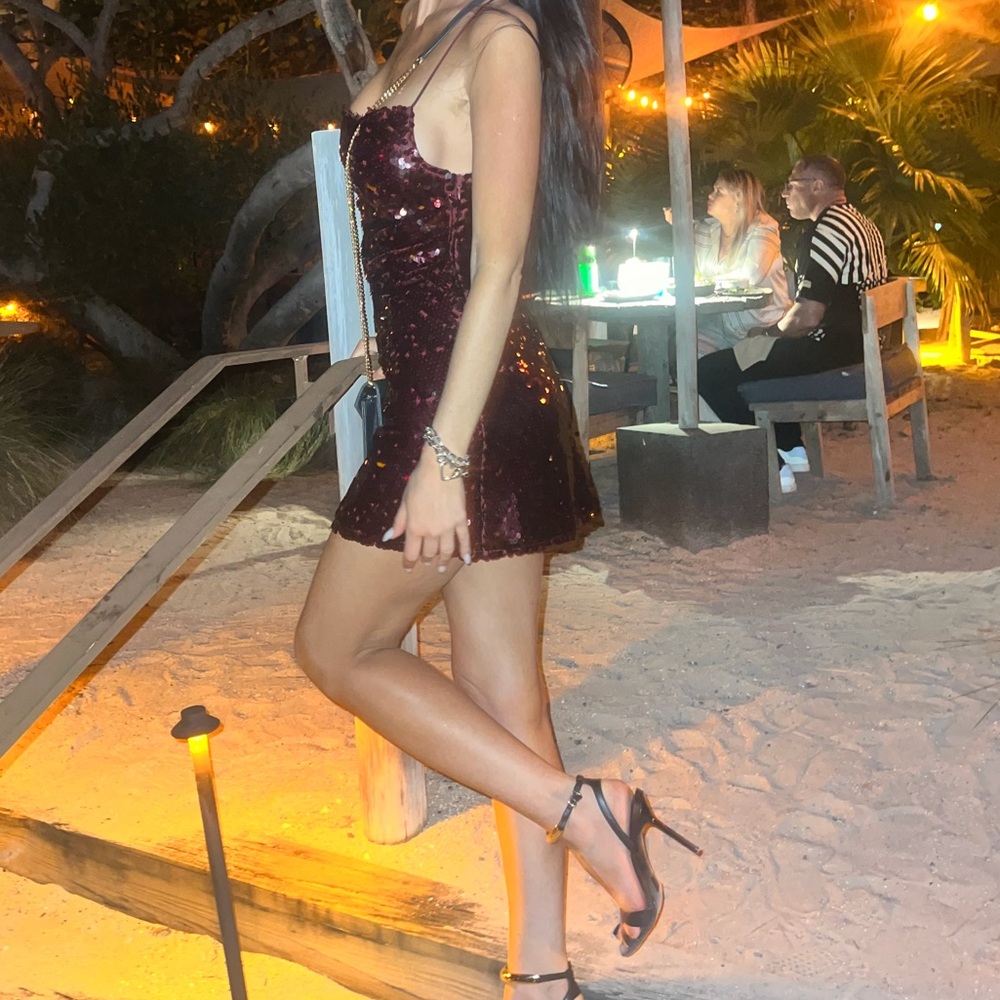 Astr Burgundy Sequin Mini Dress